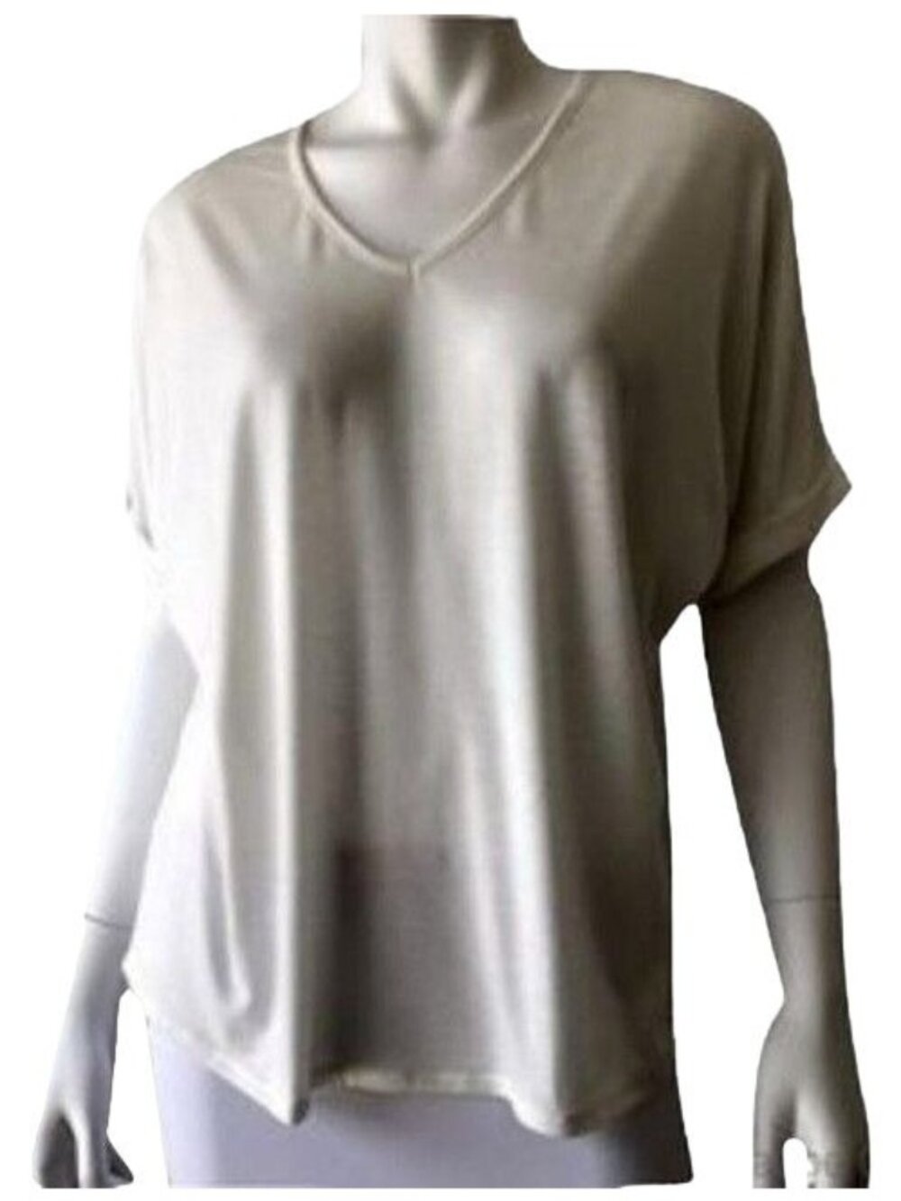 Poof Flowy Ivory V-Neck Top With Rolled Sleeves & Back Detail